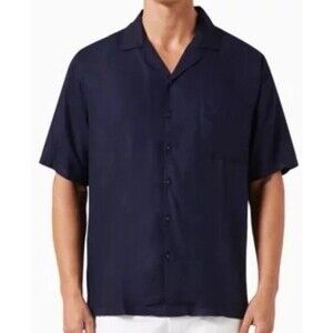 Onia Mens Camp Shirt Size Medium Short Sleeve Button Down Navy Blue Vacation